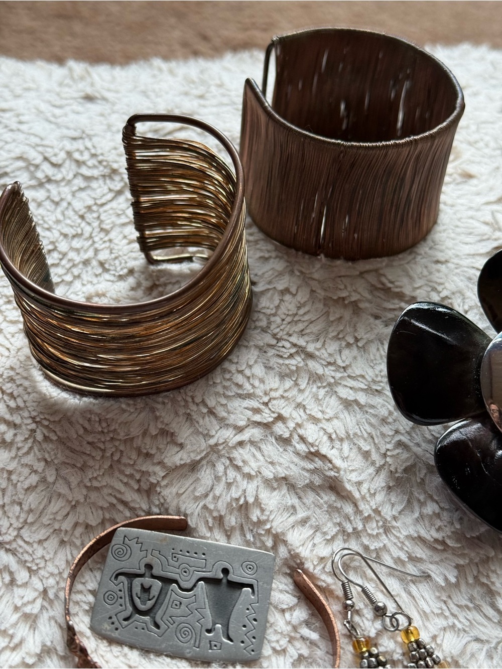Vintage jewelry bundle, 4 bracelets, 2 pins, 3pr earrings, 2 belt buckles. - Picture 10 of 16